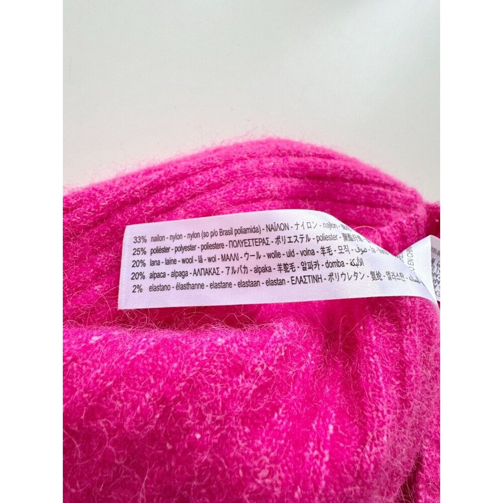 ZARA Hot Pink Wool Alpaca Ribbed Knit V-Neck Cropped Cardigan Sweater, Size S - Picture 9 of 10